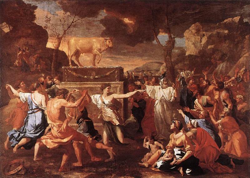 Nicolas Poussin Adoration of the Golden Calf Norge oil painting art